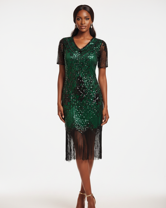 Gruenes Glitzer Kleid Midi Gatsby - Ansicht 5