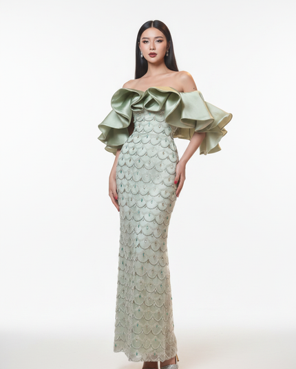 Gruenes Glitzer Kleid Off Shoulder - Ansicht 5