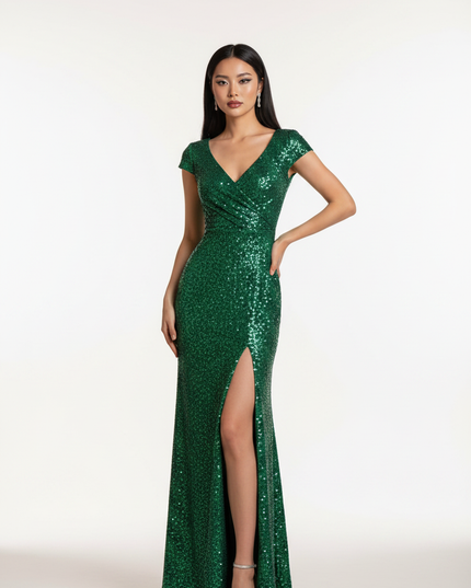 Gruenes Glitzer Kleid One Shoulder Lang - Ansicht 5