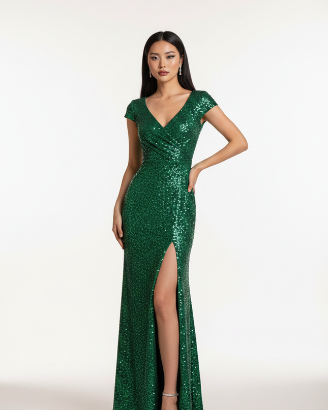Gruenes Glitzer Kleid One Shoulder Lang - Ansicht 5