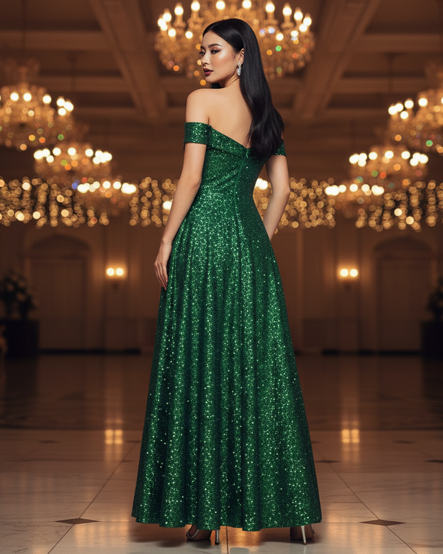 Gruenes Pailletten-Maxi Kleid - Ansicht 2