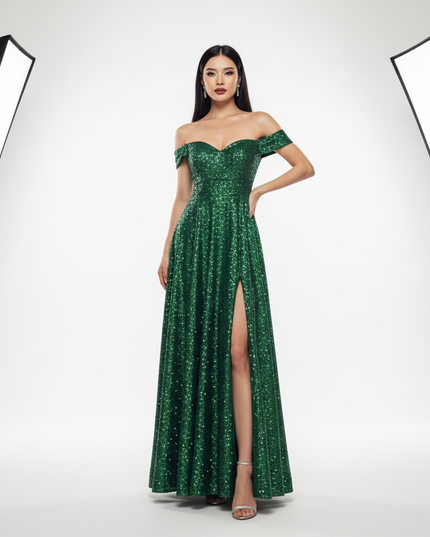 Gruenes Pailletten-Maxi Kleid - Ansicht 5