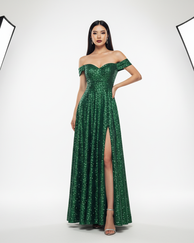 Gruenes Pailletten-Maxi Kleid - Ansicht 5