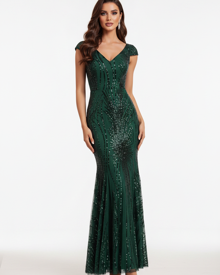 Gruenes Glitzer Kleid Trumpet Lang - Ansicht 5