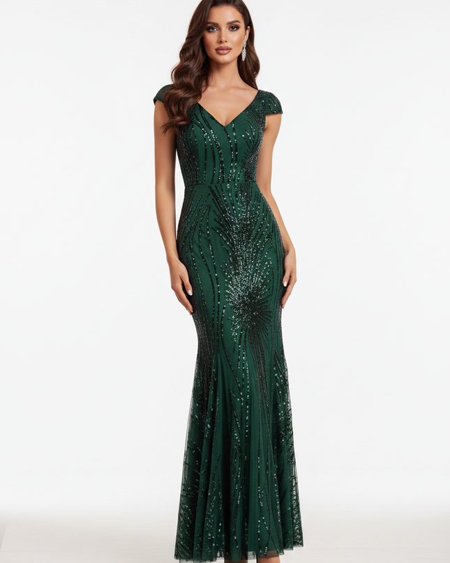 Gruenes Glitzer Kleid Trumpet Lang - Ansicht 5