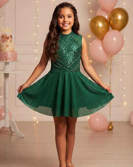 Gruenes Glitzer Tanzkleid Maedchen - Ansicht 1
