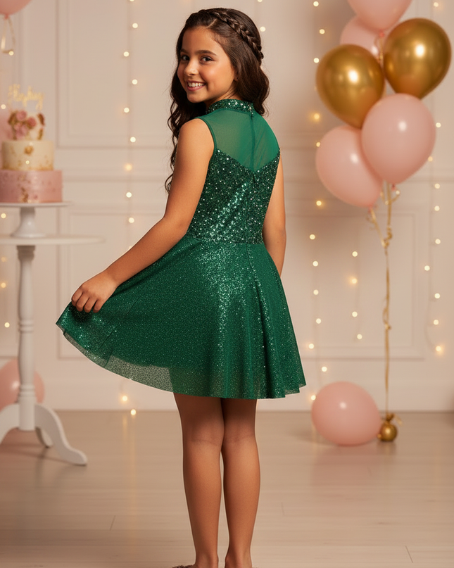 Gruenes Glitzer Tanzkleid Maedchen - Ansicht 2