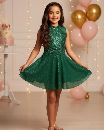 Gruenes Glitzer Tanzkleid Maedchen - Ansicht 3