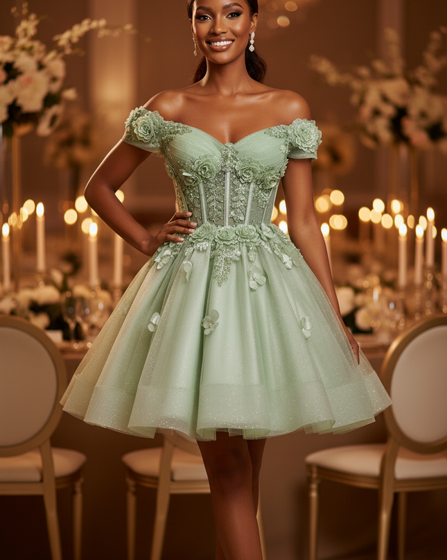 Gruenes Glitzer Tuell Kleid Kurz - Ansicht 3