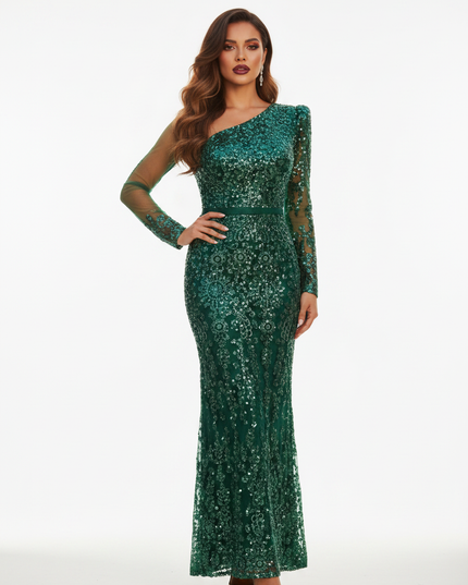 Gruenes Kleid mit Glitzer One-Shoulder - Ansicht 5