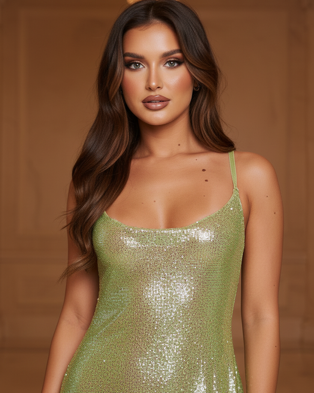 Gruenes Pailletten Kleid Kurz - Ansicht 4