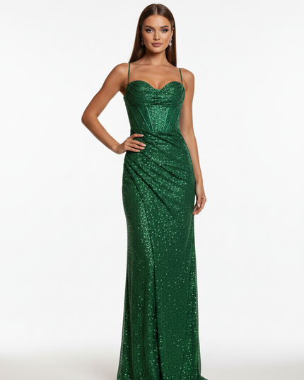 Gruenes Pailletten Kleid Lang Korsett - Ansicht 5