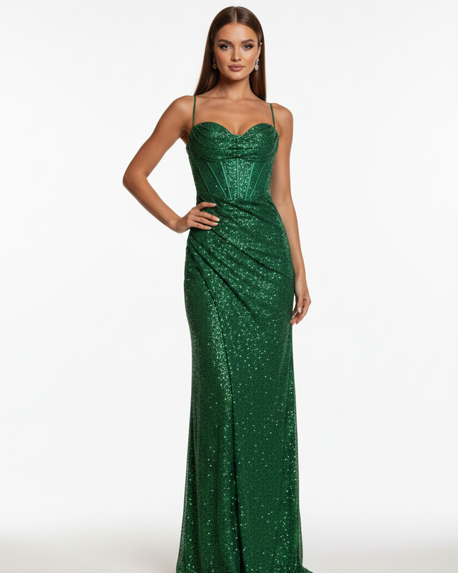 Gruenes Pailletten Kleid Lang Korsett - Ansicht 5