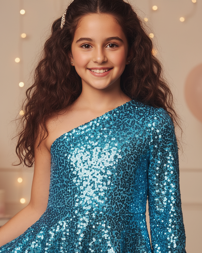 Himmelblaues Glitzer Kleid Kurz - Ansicht 4