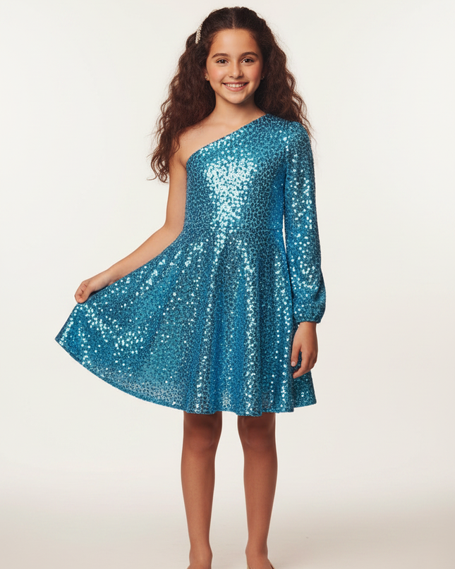 Himmelblaues Glitzer Kleid Kurz - Ansicht 5