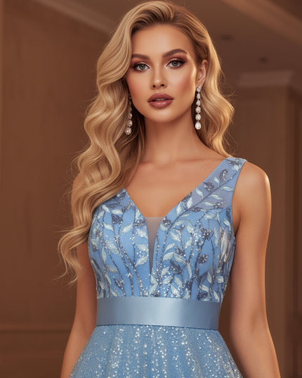 Himmelblaues Glitzer Kleid Lang - Ansicht 4