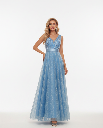 Himmelblaues Glitzer Kleid Lang - Ansicht 5