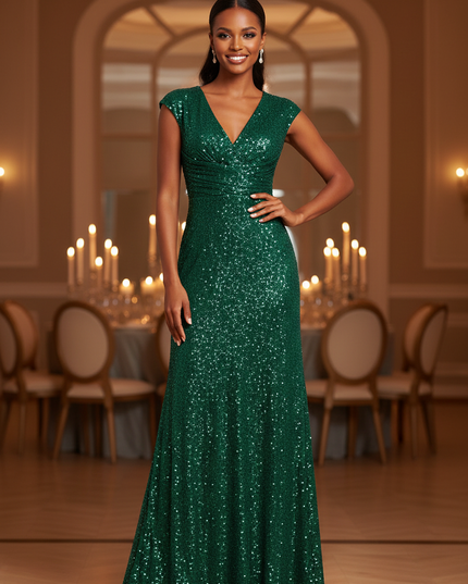 Jadegruenes Glitzer Kleid Lang - Ansicht 1