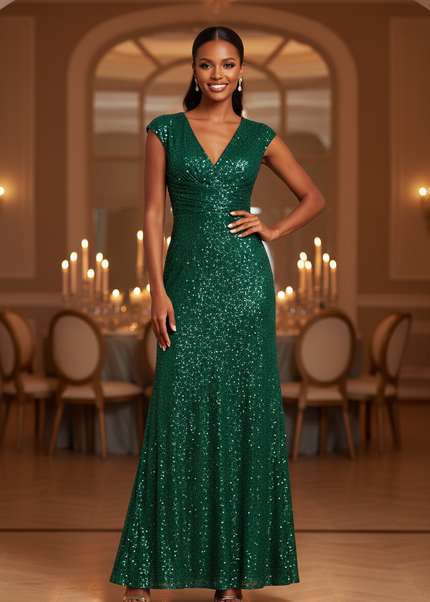Jadegruenes Glitzer Kleid Lang - Ansicht 1