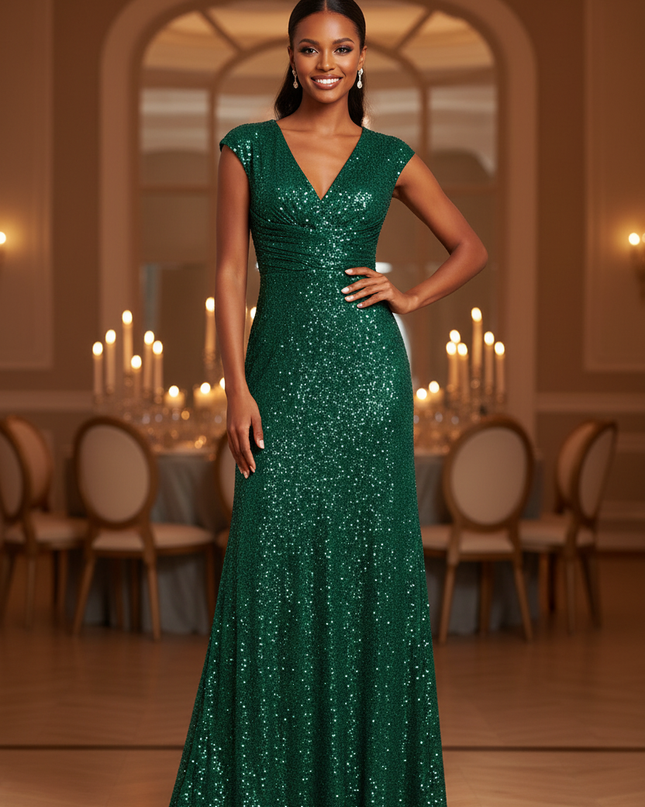 Jadegruenes Glitzer Kleid Lang - Ansicht 1