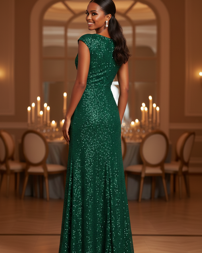 Jadegruenes Glitzer Kleid Lang - Ansicht 2