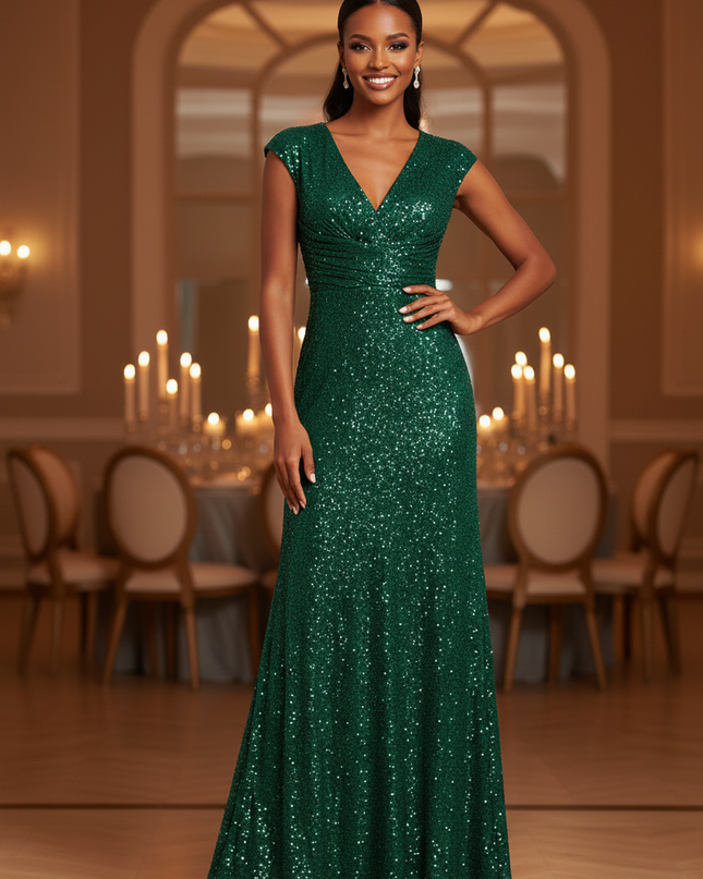 Jadegruenes Glitzer Kleid Lang - Ansicht 3