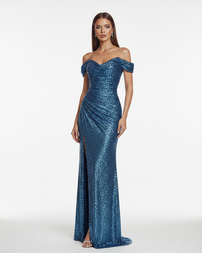Blaues Glitzer Kleid One-Shoulder - Ansicht 5