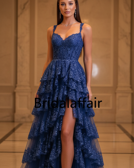 Blaues Glitzer Kleid Lang Korsett - Ansicht 1