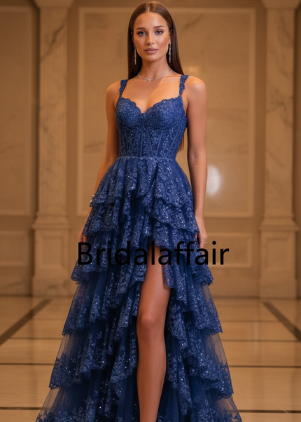 Blaues Glitzer Kleid Lang Korsett - Ansicht 1