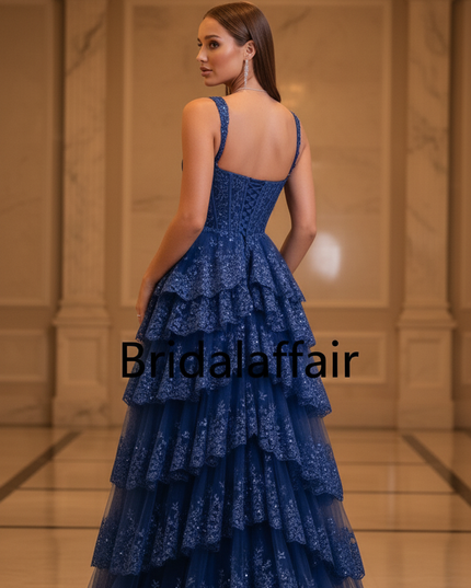 Blaues Glitzer Kleid Lang Korsett - Ansicht 2