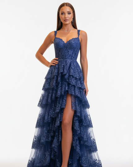 Blaues Glitzer Kleid Lang Korsett - Ansicht 5