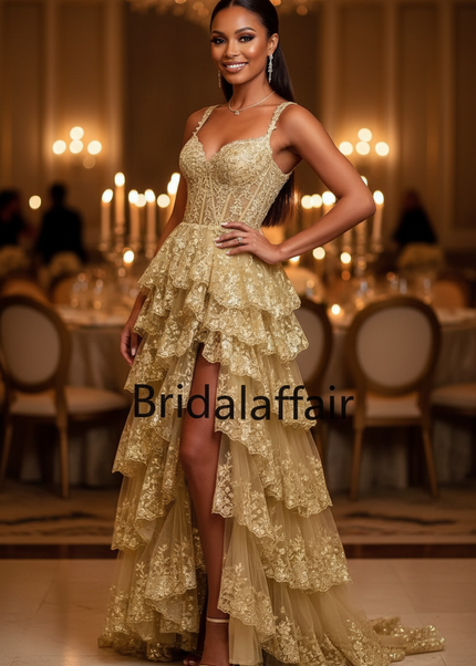 Goldenes Glitzerkleid Lang Prinzessin - Ansicht 1