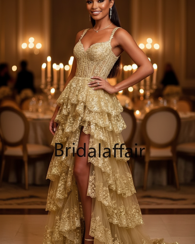 Goldenes Glitzerkleid Lang Prinzessin - Ansicht 1