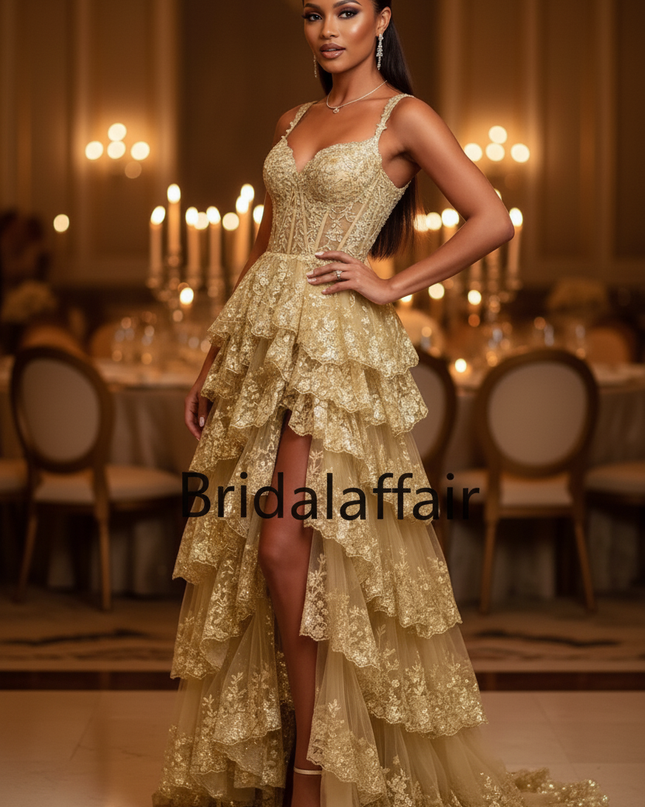 Goldenes Glitzerkleid Lang Prinzessin - Ansicht 3