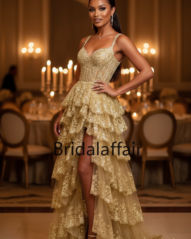 Goldenes Glitzerkleid Lang Prinzessin - Ansicht 4