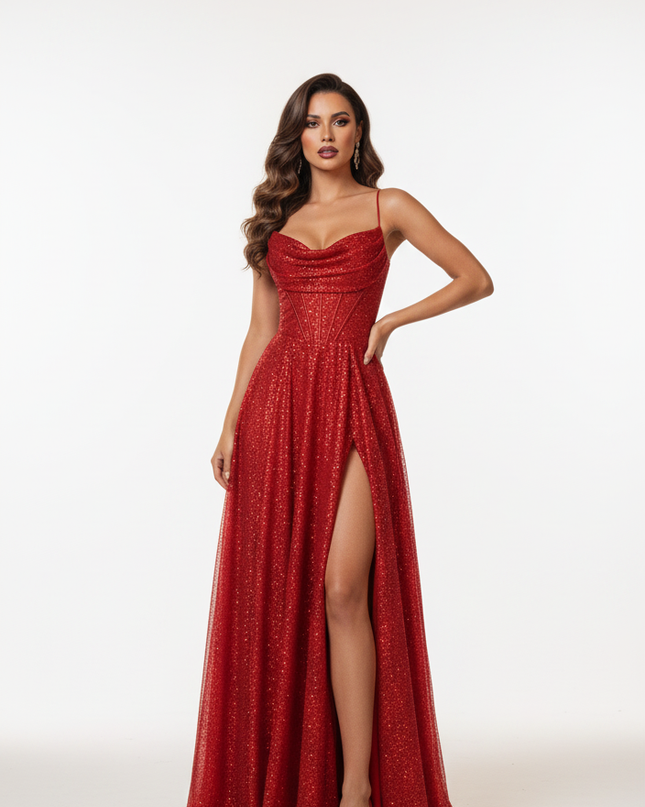 Kleid Rot mit Glitzer A-Linie - Ansicht 5