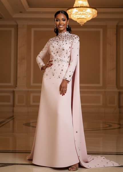 Langarm Glitzer Kleid Rosa Lang - Ansicht 1