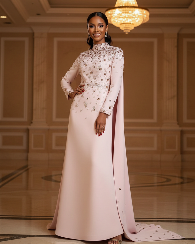 Langarm Glitzer Kleid Rosa Lang - Ansicht 1