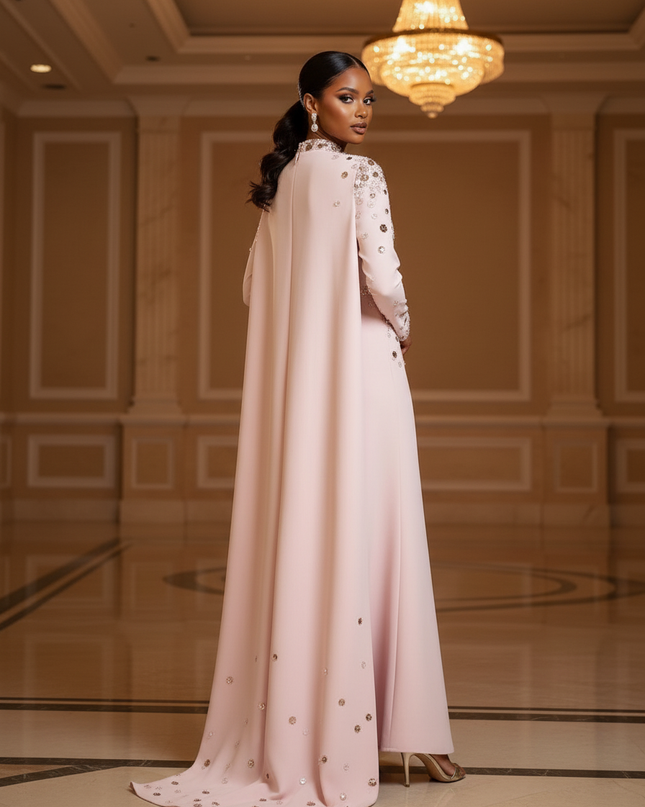 Langarm Glitzer Kleid Rosa Lang - Ansicht 2