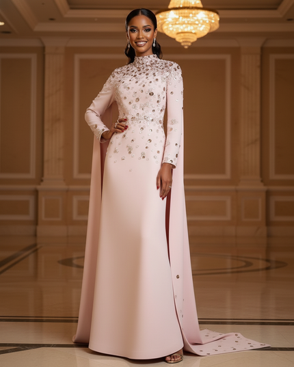 Langarm Glitzer Kleid Rosa Lang - Ansicht 3