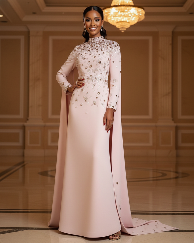 Langarm Glitzer Kleid Rosa Lang - Ansicht 3