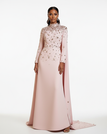 Langarm Glitzer Kleid Rosa Lang - Ansicht 5