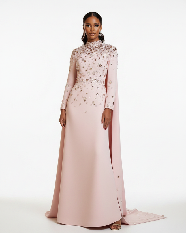 Langarm Glitzer Kleid Rosa Lang - Ansicht 5