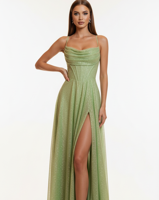 Langes Gruenes Glitzer Kleid - Ansicht 5