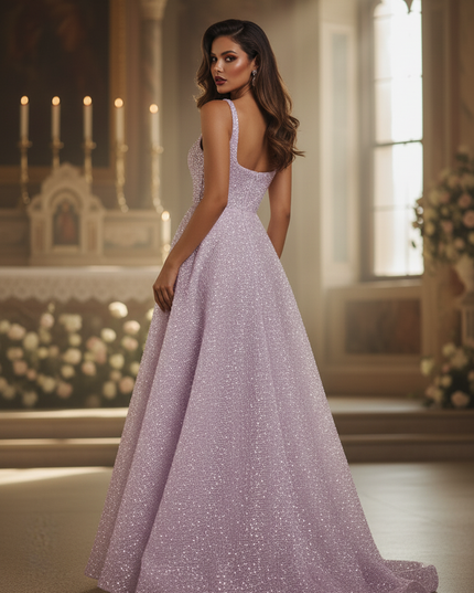 Lila Glitzer Brautkleid Pailletten Lang - Ansicht 2