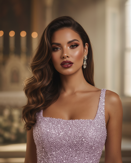 Lila Glitzer Brautkleid Pailletten Lang - Ansicht 4