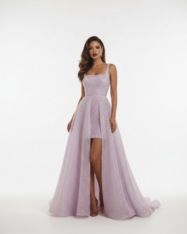 Lila Glitzer Brautkleid Pailletten Lang - Ansicht 5