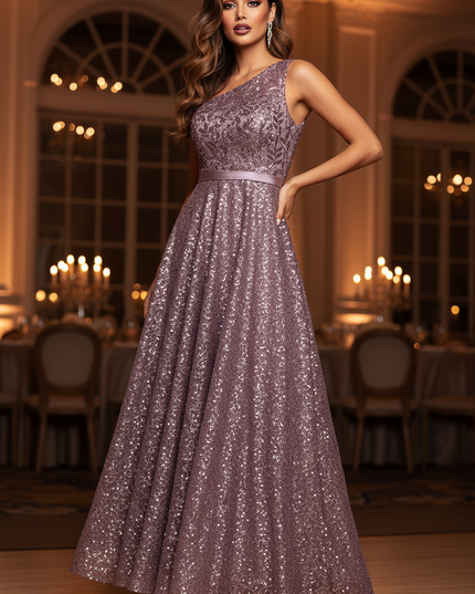 Lila Glitzer Kleid A-Linie Tuell - Ansicht 1