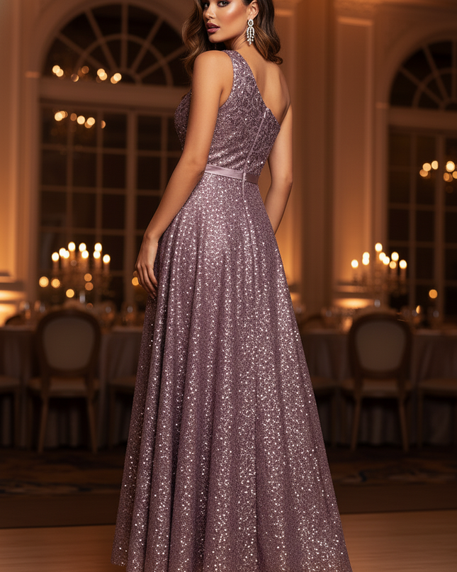 Lila Glitzer Kleid A-Linie Tuell - Ansicht 2