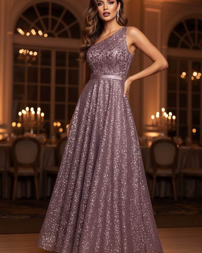 Lila Glitzer Kleid A-Linie Tuell - Ansicht 3